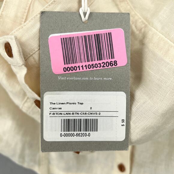 EVERLANE The Linen Picnic Top Womens 2 Cream Button Front Spaghetti Strap NEW - Picture 8 of 11